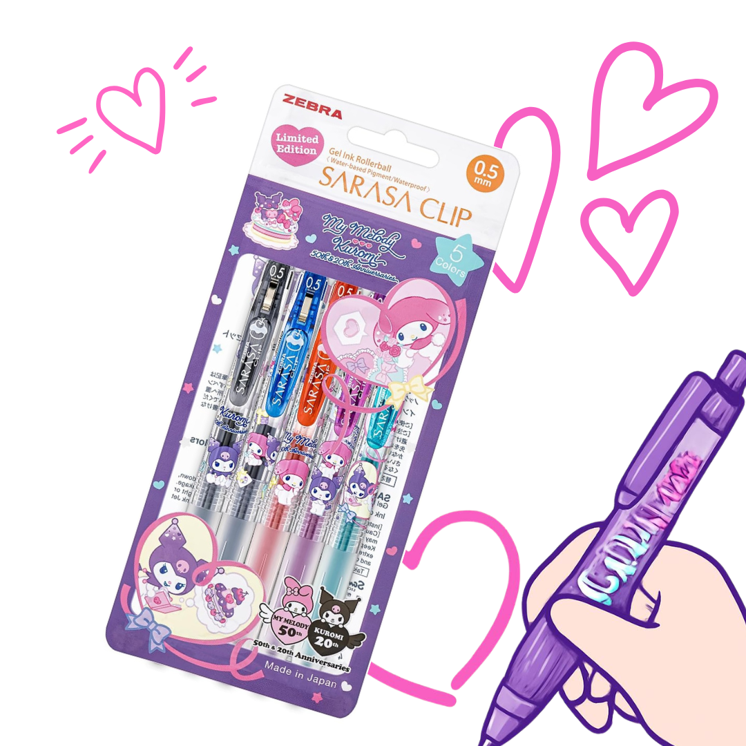 [Sanrio Limited Edition] ZEBRA Sarasa Clip My Melody &amp; Kuromi Anniversary 5-Color Gel Pen Set 0.5mm (Made in Japan)